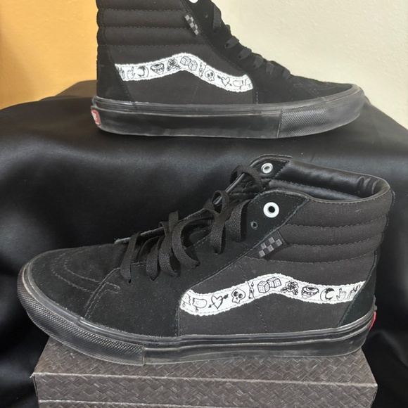 Vans * SK8-HI *Mens Black Doodle Popcush * Size 9.5 - Picture 6 of 7